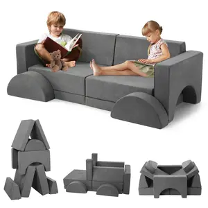 【GARVEE】8 Pcs Modular Play Couch Sofa Set with Multifunctional Design, Removable Cover, Comfortable Sponge Foam and Flannel Material, Ideal for Playroom and Bedroom Use, Convertible for Sitting, Playing, and Sleeping