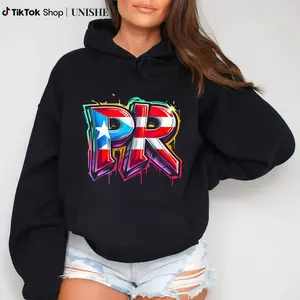 Cool Puerto Rico Flag Graffiti Hoodie – Unisex Long Sleeve, 100% Cotton Street Style