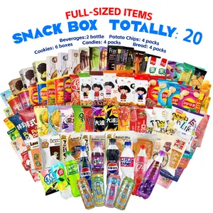 Bite Me Asian Snack Box - 20 Items Including 4 Candies 4 Cookies 4 Chips  2 Beverages 6Bakery goods Perfect for Family Gatherings - Brownies