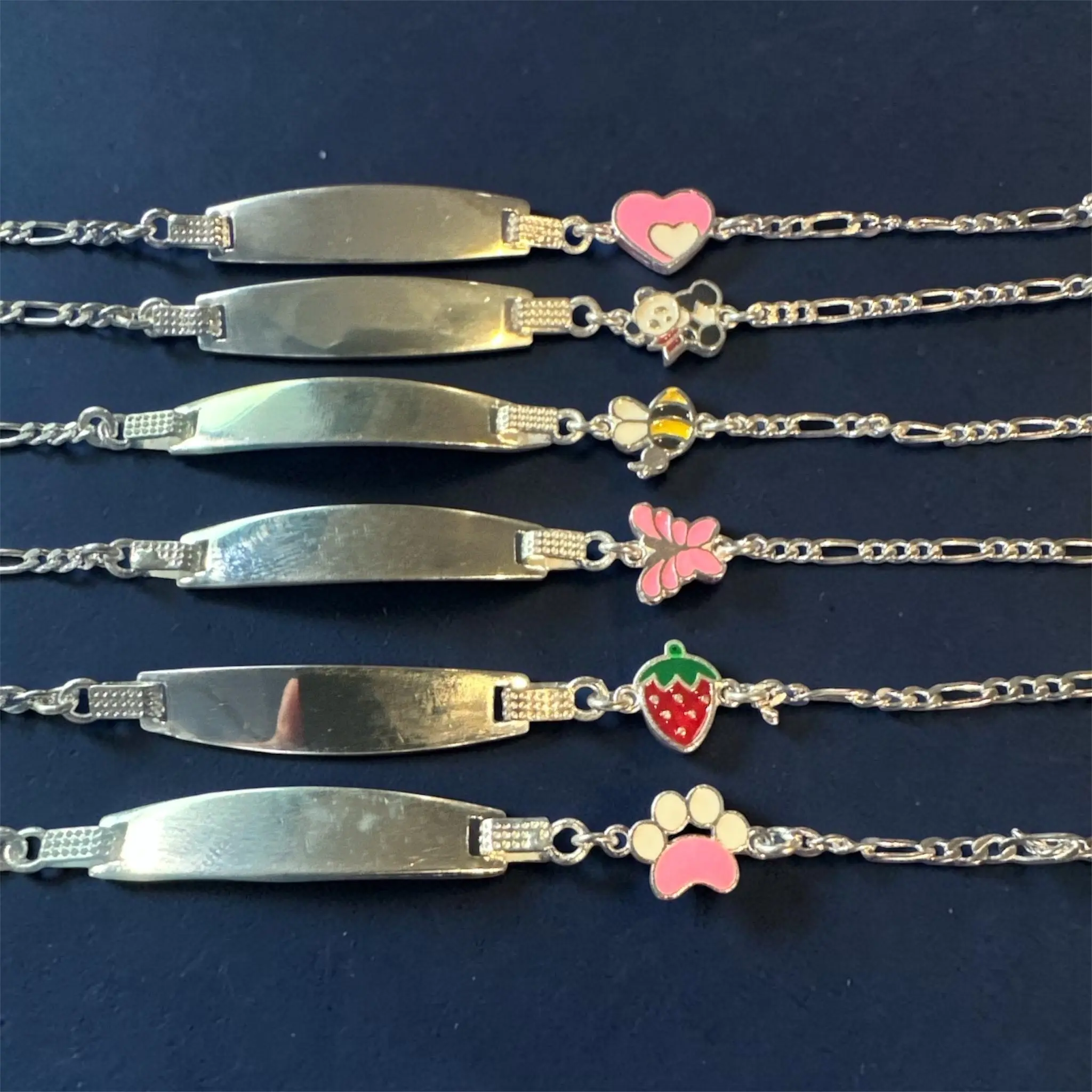 925 Sterling Silver Kids ID Figaro Bracelet 6"