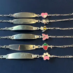 925 Sterling Silver Kids ID Figaro Bracelet 6"
