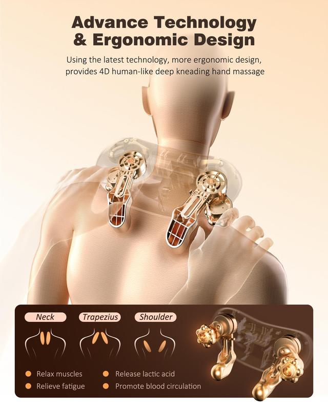 KNQZE KNB1 Cordless Neck and Shoulder Massager with Graphene Heating & 4D Shiatsu Kneading for Back Shoulder Leg Pain Relief Portable Massage Machine Gift for Dad Mom Friend