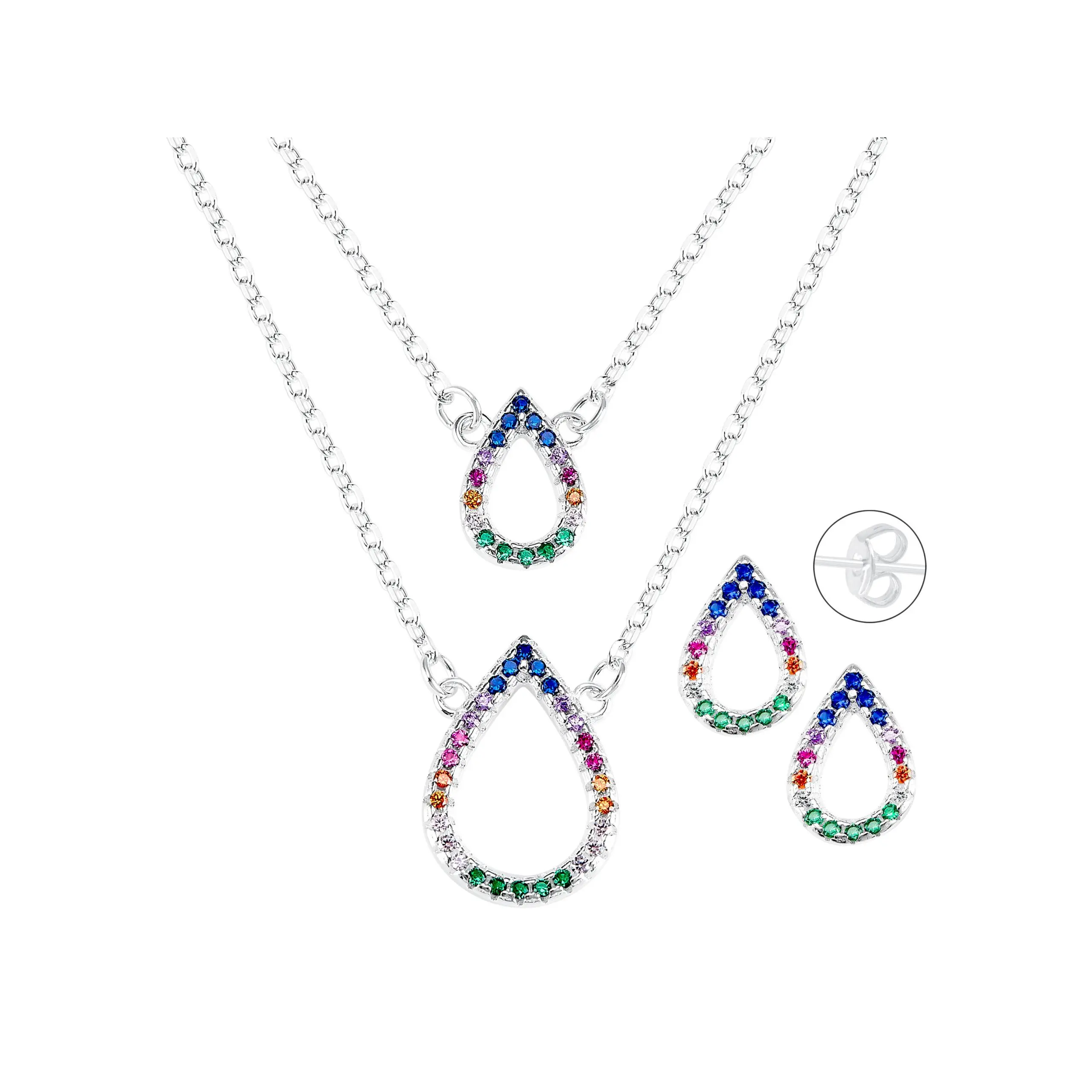 Set Collar y Aretes Gotas Zirconias Multicolor