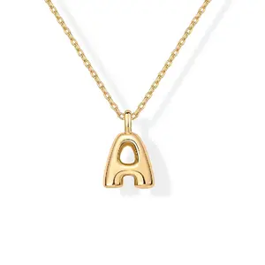Plated Dainty Chunky Bubble Initial Letter Pendant Necklace for Women - Alphabet Letter Necklace