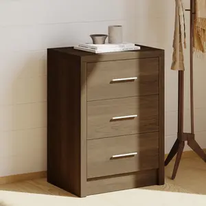 Bedside table, bedroom three drawer cabinet, cabinet with drawers, three-layer cabinet, modern style walnut wood cabinet with storage space, three drawers, suitable for placing in bedroom and living room