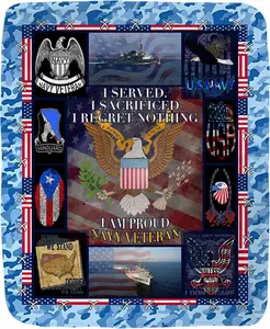 US Navy Veteran Blanket Veteran Gifts Nautical Carrier Ships Eagle Throw Blanket for Couch Fuzzy Personalized Soft Fleece Flannel Blanket for Adults (50" x 60")