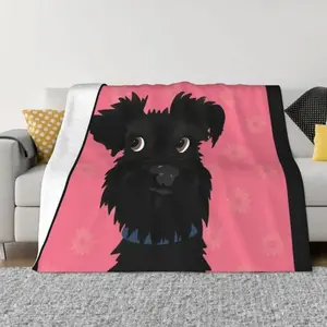 Black Miniature Schnauzer Dog Blanket Pink Daisy Floral Throw Blanket Soft Cozy Lightweight Warm Polyester Blanket Cute Pet Lover Gift Sofa Bed Home Decor Travel Camping  Aesthetic Dog Lover Blanket