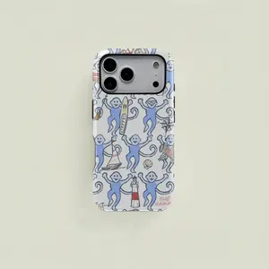 Beach Resort Style Nautical Monkey Pattern Aesthetic Retro Design Durable 2-in-1 Shockproof for iPhone 17 16 15 14 13 12 Pro Max phone case - Perfect Vacation Gift for Animal Lovers outdoorfun