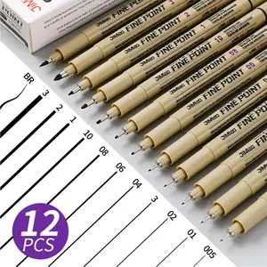 12pcs Mixed Size Nib Drawing Pen Set, 0.2mm To 3.0mm Multi Size Waterproof Hook Pen, Art Supplies Drawing Needle Pen Set, Permanent Drawing Markers