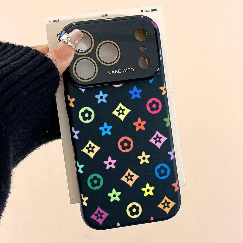 Trendy unique colorful Monogram Pattern Solid Color Phone Case with Ultra Skin friendly Touch, All Inclusive Lens Phone Case Suitable for Apple 17 16 15 14 13 12
