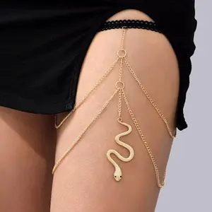 Double Chain Snake Thigh Harness - Gold Serpent Body Jewelry