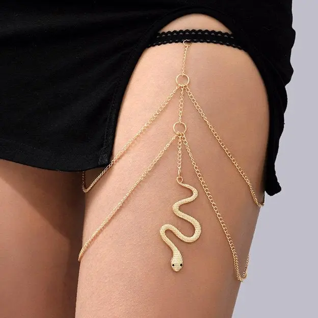 Double Chain Snake Thigh Harness - Gold Serpent Body Jewelry Double Chain Snake Thigh Harness - Gold Serpent Body Jewelry