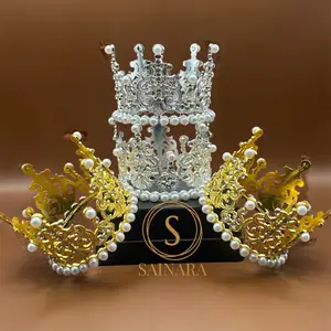 SAINARA 4pcs Set Small Round Rhinestone Pearl Crowns for Girls' Parties, Wedding, Bouquets Ribbon Roses, Cake Decorations, Size: 7.5cm*5.5cm Alloy Rhinestone, Imitate Pearl, Flowers Ornaments, Birthday, Anniversary