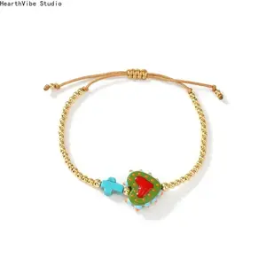 Trendy Beaded Crucifix Heart Bracelet, Vibrant Y2K Charm Wristband with Alloy Clasp, Aesthetic Cross Catholic Jewelry for Unisex Gift, Retro Punk Bangle for Daily Streetwear & Festival Rave