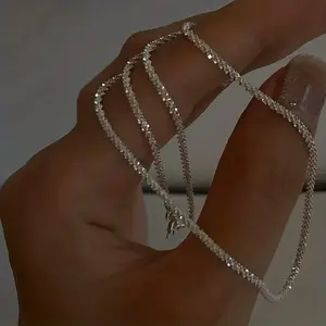 925 Silver Shimmering Link Base Necklace - Luxury Streetwear Accessory with Chain Detailing, Dainty Sparkle Layering Staple for Outfit Elevation, Link Chain Necklaces, Base Chain Necklaces
