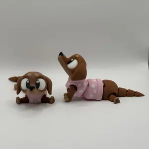 Mini Animal Figurine Flexi Sausage Dog – 3D Printed Articulated Desktop Statue Funny Home Decor