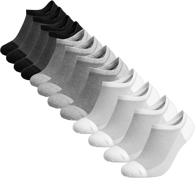 COOLMATE Low Cut No Show Socks for Men – Thin Invisible Casual Ankle Socks with Non-Slip Heel, Moisture-Wicking Cotton, Medias Cortas de Hombre (Black/White/Grey)