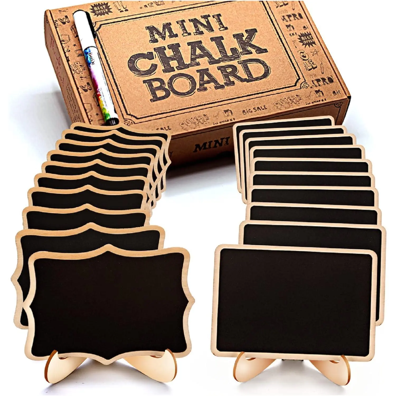 Mini Chalkboard Signs, 20 Pack Framed Small Chalkboard Labels with Easel Stand, Wooden Blackboard for Table Numbers, Food Signs, Wedding Signs, Message Board, Place Cards and Event Decorations