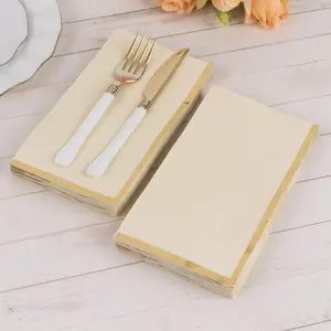 50-Pack Paper Dinner Napkins 2 Ply Ivory with Gold Foil Edge - Soft Disposable Napkins