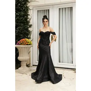 Ava Glitter off the Shoulder Embroidered Sequin Gown