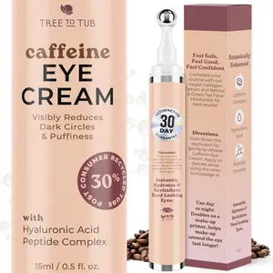 Tree to Tub Caffeine Eye Cream - Hydrating & Renewing Eye Roller for Dark Circles - Revitalizing, Lightweight Formula with Hyaluronic Acid & Peptides