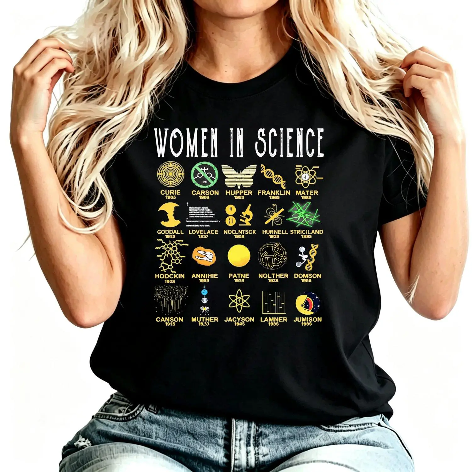 Women T shirts Science Graphic Tee Casual Crew Neck Short Sleeve with Scientific Icons Print Ideal for Casual Wear and Science Enthusiasts Apparel