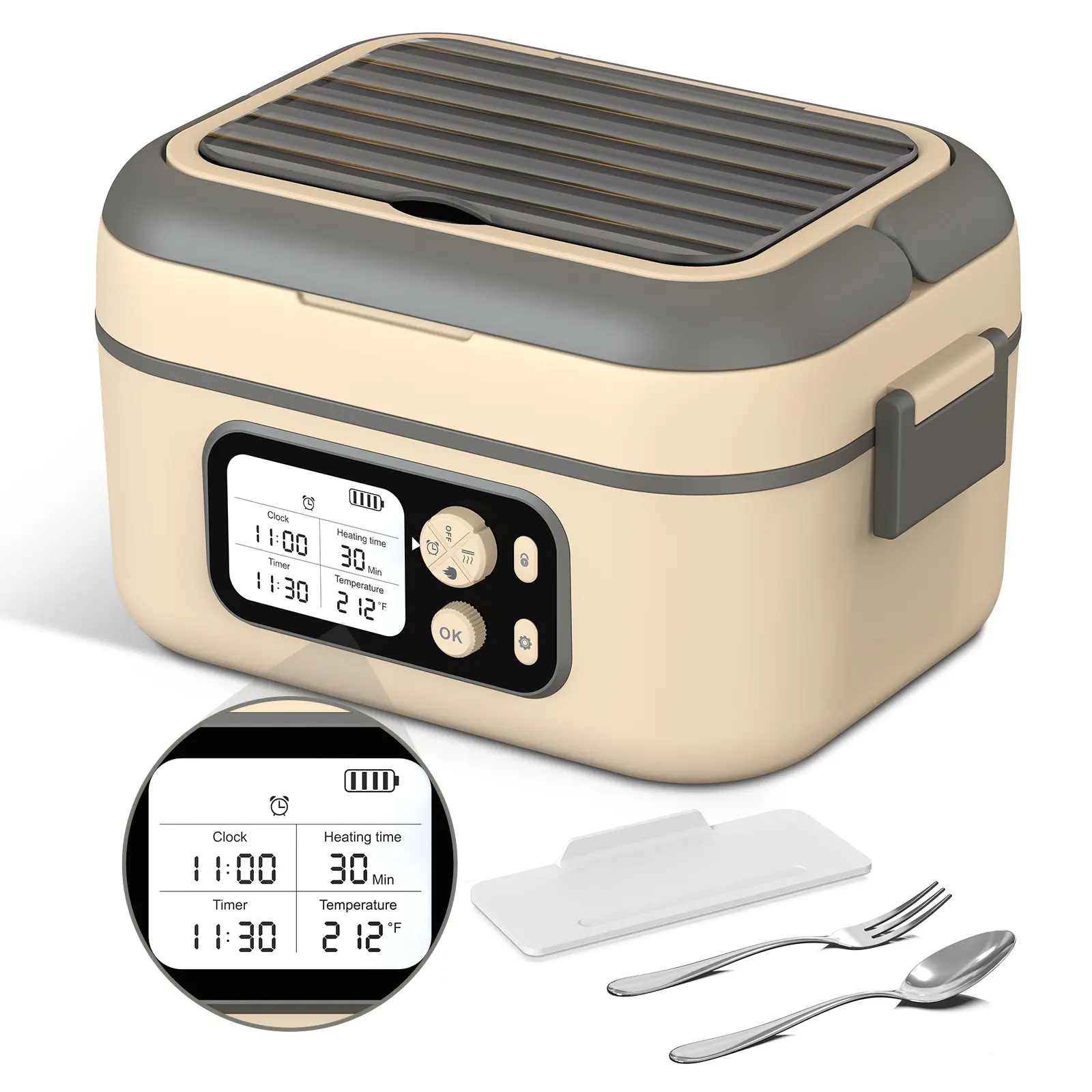 Cordless Electric Heated Lunch Box 1.5L(6.3Cups) 24000mAh Rechargeable Battery Smart Timer Even Heating 100W Portable Food Warmer for Office Picnic Car Outdoor