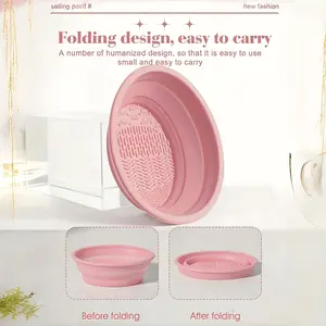 Foldable silicone dishwashing brush, makeup brush, powder puff, and sponge cleaner – a portable travel beauty tool.