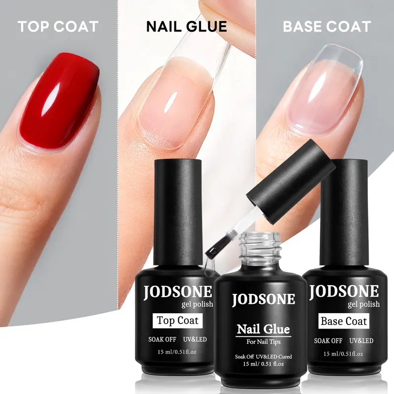 JODSONE 15ml Solid Nail Extension Glue Gel Bottle - Lamp-Cured, Low Odour, Non-Toxic Nail Art Supplies for 21d Long-Lasting Tip Extensions, Base & Top Coat Compatible for Perfect Manicure
