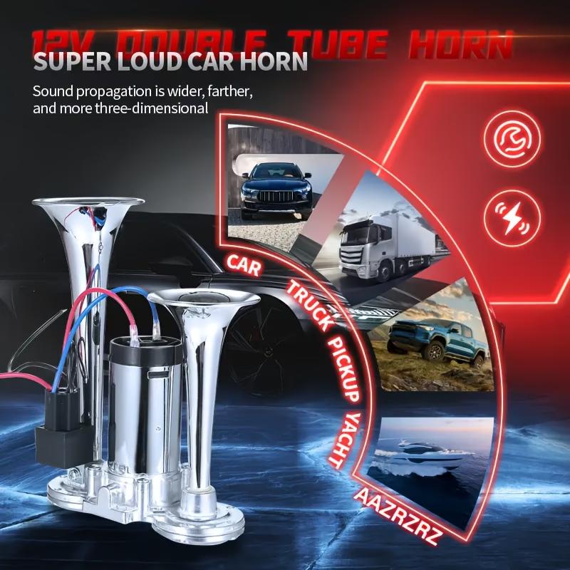 12V 130DB Dual Trumpet Air Horn Kit – Zinc Alloy Chrome, Super Loud with Compressor – Universal for Car/Truck/SUV/Boat/Motorcycle
