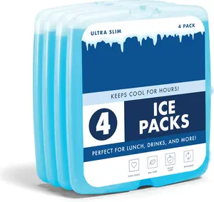 Ultra Slim 4 Pack Ice Packs Quick Freeze Space Saving Reusable for Lunch Boxes Coolers Blue BPA Free Non Toxic