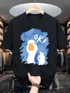 Ok Duck Cartoon Print Crop Top, Cute Healing Design, Casual Fitted Clothing, Daily Wear, Unique Individual Piece