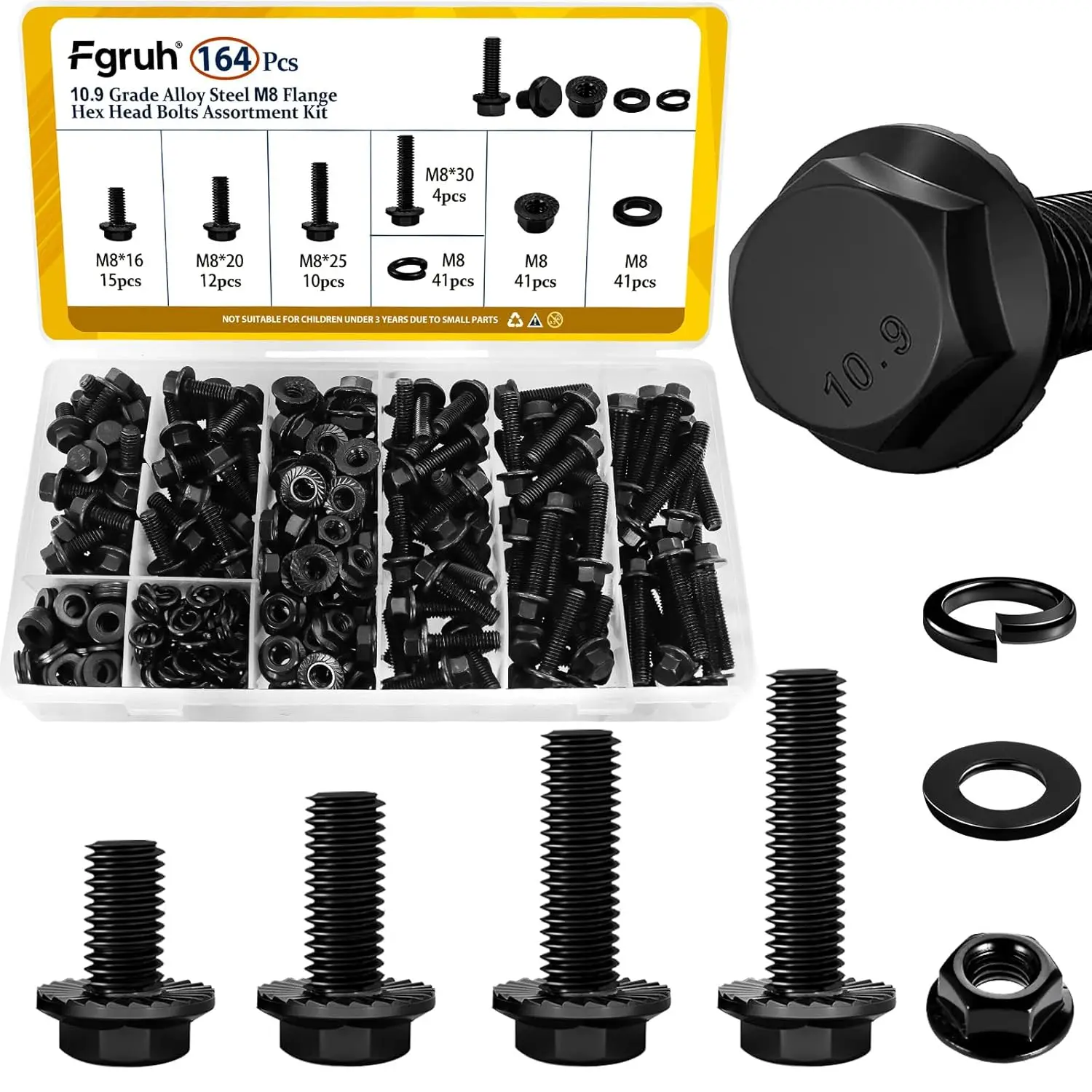 260PCS Hex Bolts & Nuts Assortment Kit, 304 Stainless Steel with Flat & Spring Washers