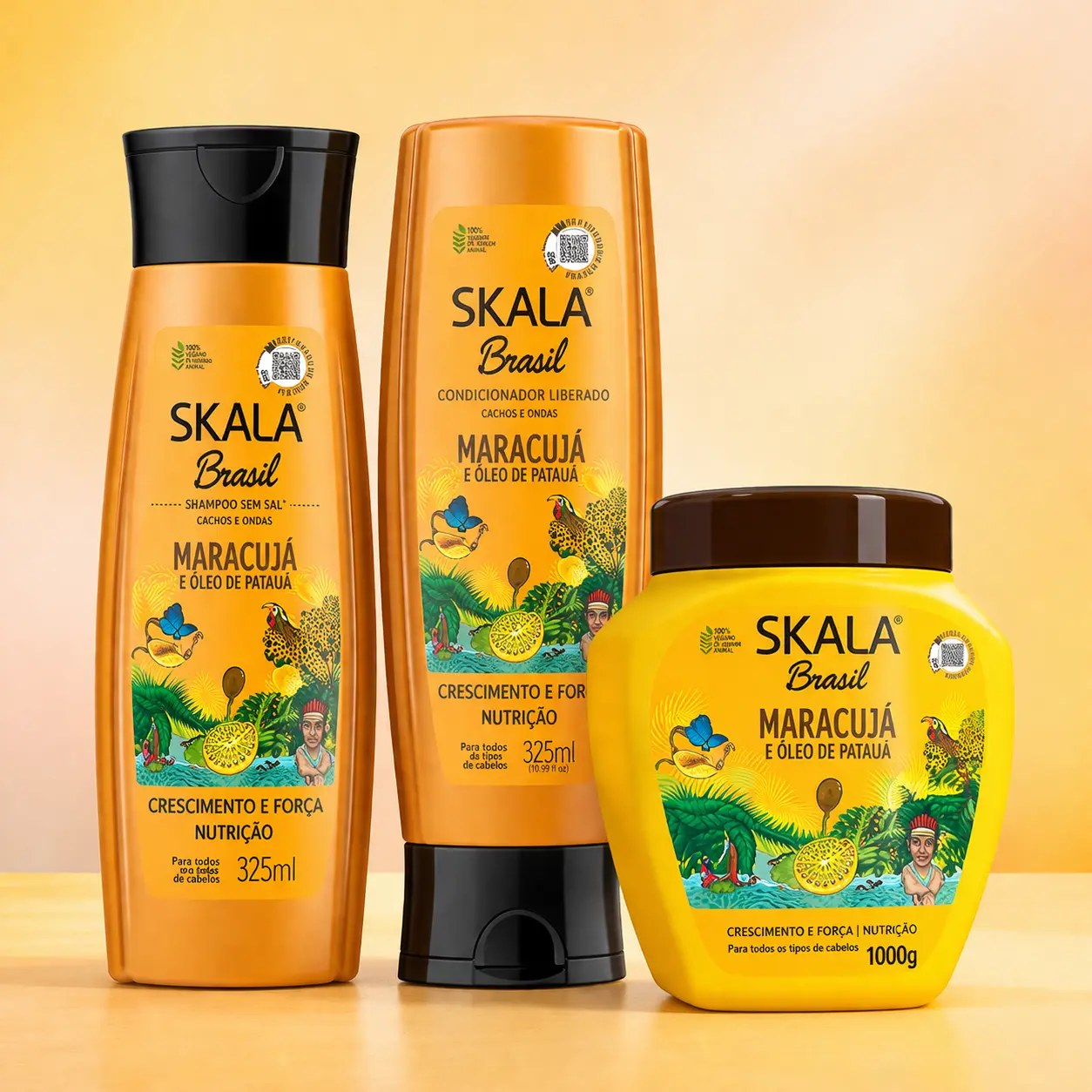 Skala Maracujá & Patauá Oil 3-Piece Hair Care Kit - Nourishing Shampoo, Conditioner & Anti-Frizz Cream with Coconut Blend to Enhance Curls for Wavy to 4C Hair, Curly Hair