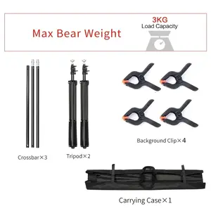 Professional Photography Backdrop Stand Set 65x65 feet, adjustable support frame with crossbar and clamps, suitable for studio, wedding parties, event decoration, comes with a portable storage bag