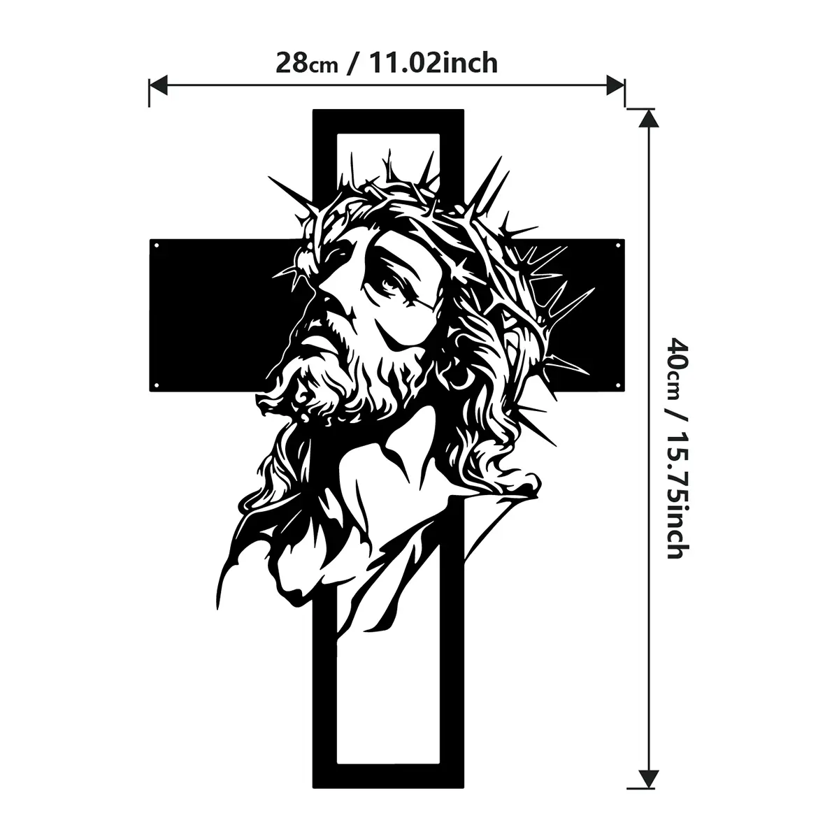 Christianity Jesus Crown of Thorns Cross Metal Wall Art - 30cm x 40cm Hollow Matte Black Mountable Decor, Traditional Fusion Design Lightweight Gift for Home Office, Inspirational Aesthetic Piece,summerwins