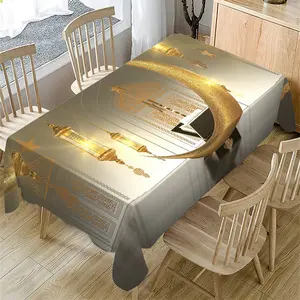 1 Pc Ramadan Tablecloth, Ramadan Theme Tablecloth, Eid al-Fitr Mandala Flower Golden Lantern Vintage Pattern Washable Table Cover Holiday Kitchen Dining Table Decor For Home Party Decor