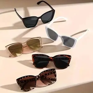 Viral 5PCS Oversized Cat Eye Sunglasses Set - Multi Color Tortoise White Black Transparent Frame UV Protection, Unisex Lightweight Retro Designer Style Shades for Party Beach Photoshoots & Everyday Fashion