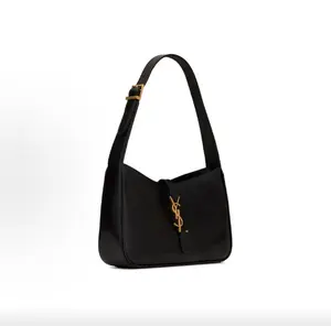 Pre-owned Yves Saint Laurent Saint Laurent YSL Le 5 à 7, Vintage Gold Logo, Cowhide Leather, Small Size Women's Hobo Underarm Handbag, Black