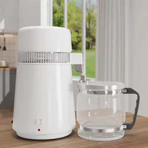 Garvee 4L Water Distiller - Household Stainless Steel Countertop Distilled Water Purifier and Maker with White Glass Bottle, 4 Litre Capacity for Home Use