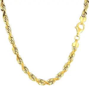 10k Yellow Real Solid Gold Diamond Cut Rope Chain Necklace, 5.0mm, 24
