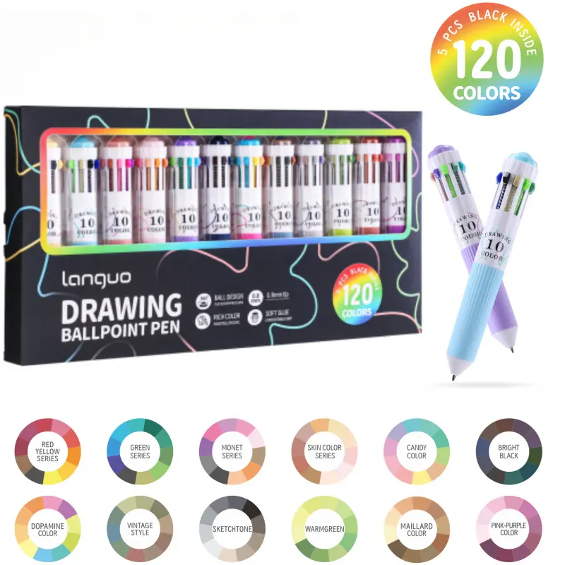 60/120 Colors Multicolor Pen, 6/12 Pack 10-in-1 Multicolor Ballpoint Pen Kit Set, 0.8mm Tip Retractable Colored Pens for Drawing and Writing, Stationery Writing Tools Office Supplies School Office Art Supplies Ballpen Set