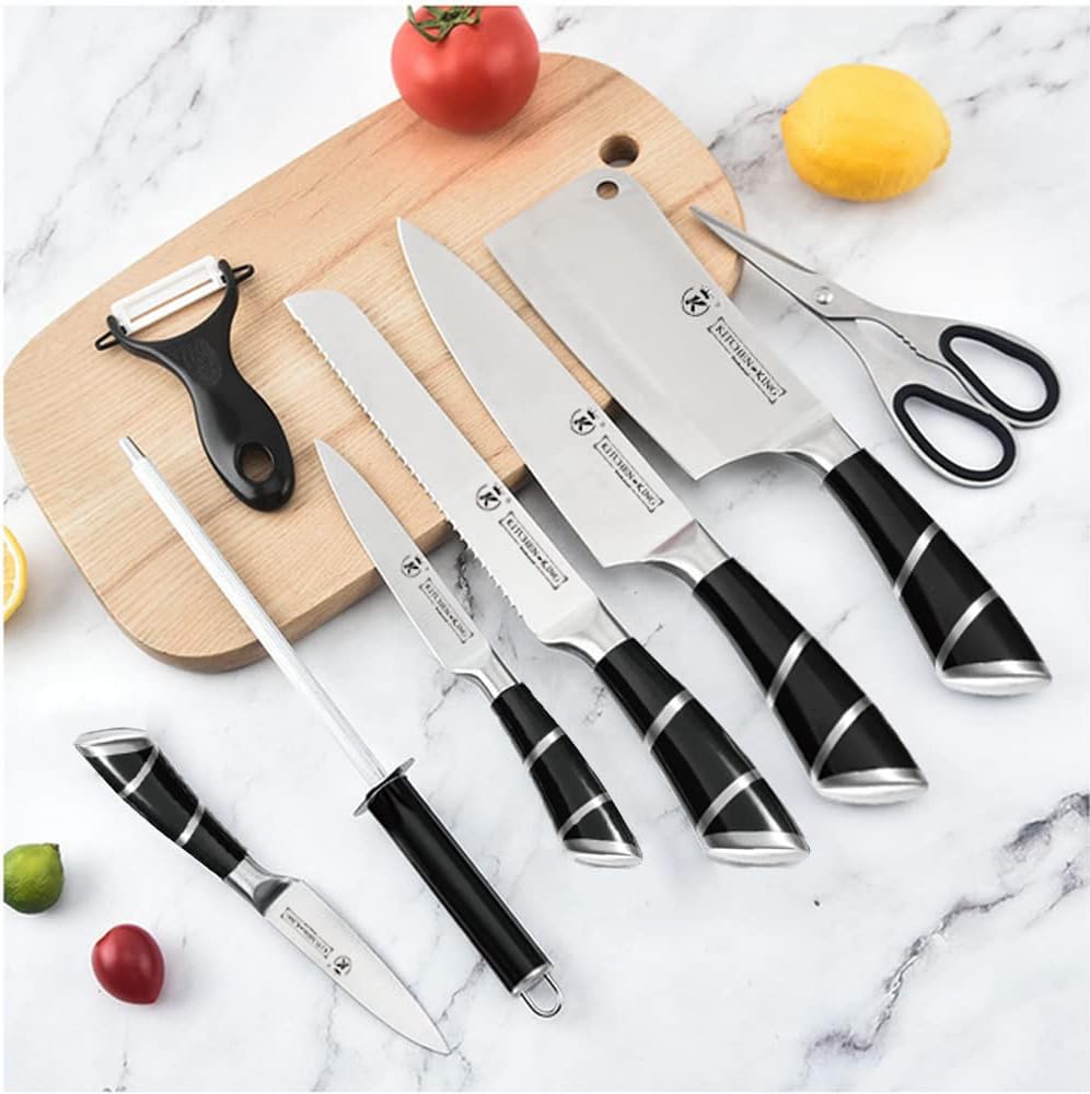 Kitchen Knife Set with Acrylic Knife Holder, 9-Piece Set for Kitchen Chopping and Mincing, High-Carbon Stainless Steel, Non-Slip Handles, Black