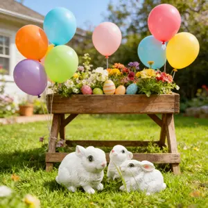 3pcs Mini Rabbit Garden Statue Set, Easter Bunny, Home Desktop Ornament, Resin Rabbit Sculpture, Fairy Tale Style Statue, Indoor/Outdoor Decor Perfect for outdoor gardens, flower pots, courtyards, and Easter decorations—the ideal Easter gift choice