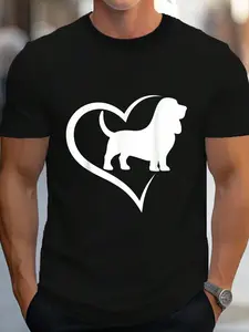 100% Cotton Basset Hound Silhouette Heart Love Dog T-Shirt Women's Men's Graphic Tee Crew Neck summer vacation Tops