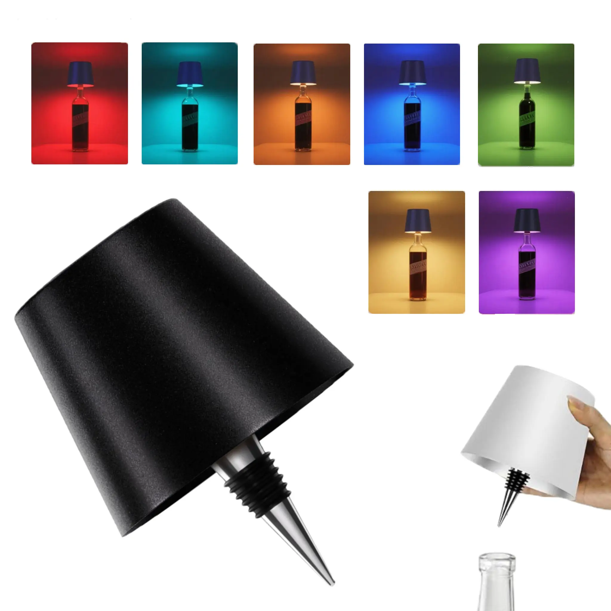 Cordless Bottle Table Lamp, Rechargeable LED Mood Light, Modern Bottle Stopper Lamp for Bedroom Dining Room Home Decor