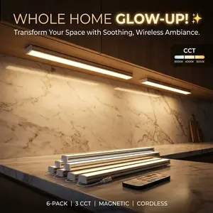 6-Pack Under Cabinet Lights Wireless Rechargeable 3 CCT Magnetic Motion Sensor Light Bar with Remote Cordless Night Light for Kitchen Closet Wardrobe Easy Stick on LED Bar for Home Glow-up