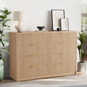 White 9 Drawer Dresser for Bedroom, 55" Wide Fluted Dresser with Smooth Slides, Modern Chest of Drawers with Golden Handles for Bedroom, Living Room, Closet