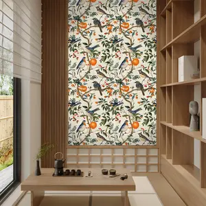 Bird & Fruit Pattern Wall Sticker, 1 Roll Self Adhesive Waterproof Wall Decal, Removable Wall Decor for Home Living Room Bedroom Kitchen