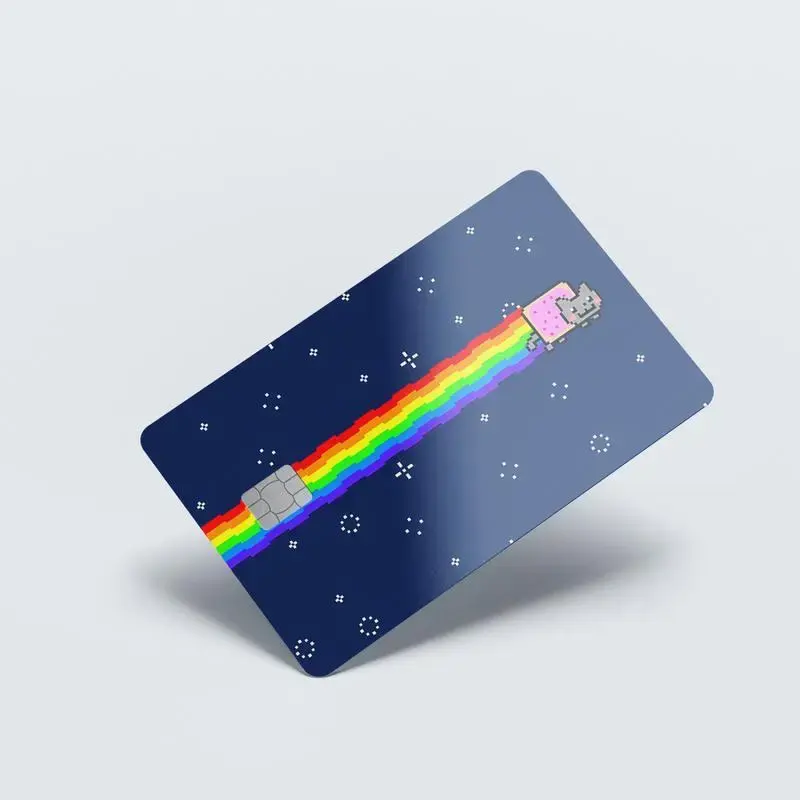 BUY 1 GET 1 FREE - Nyan Cat Card Skin, Pixel Space Cat Card Skin, Space Rainbow Meme Card Sticker, Holographic Credit Card Cover, Sparkly Debit Card Decal